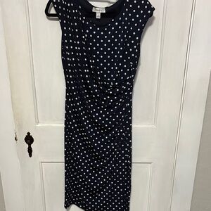 Talbots Navy and White Polka Dot Midi Dress